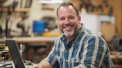 Obraz premium The Smiling Craftsman in Workshop