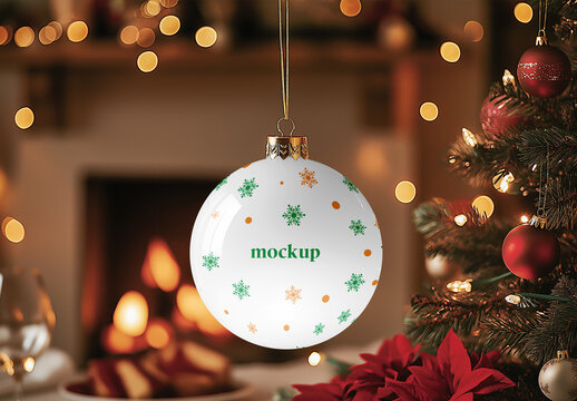 Realistic Christmas Ball Mockup &ndash; AI-Generated Design for Holiday Branding, Customizable Ornaments, and Festive Decorations
