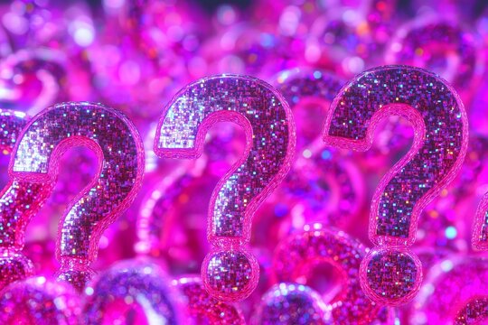 National Trivia Day many glowing 3d question marks on a purple background