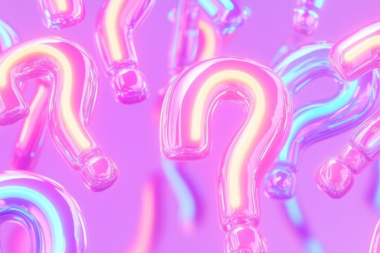 National Trivia Day many glowing 3d question marks on a purple background