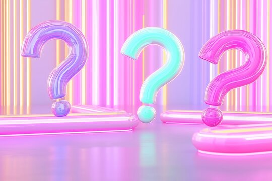 National Trivia Day many glowing 3d question marks on a purple background