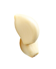Side view of peeled garlic cloves in stack isolated with clipping path in png file format