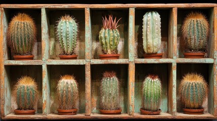 Cacti Display in Wooden Box with Ambient Lighting