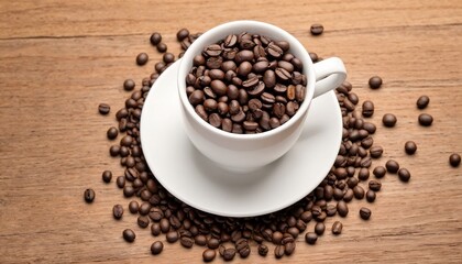 Obraz premium Cup of coffee full of coffee beans.