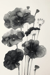 A delicate watercolor painting of lotus leaves, lotus petals are round and full.