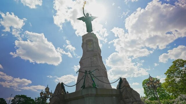 Russalka Memorial against the summer sky.