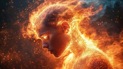 overwhelming data visualized as light bursting from the head of a young individual, signifying the struggle against media overload and social media addiction in a surreal, thought-provoking manner