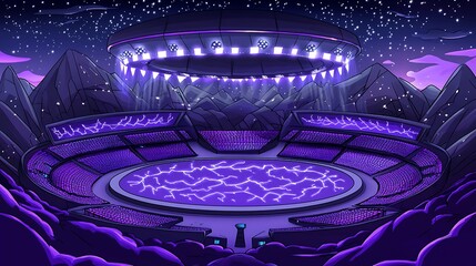 Obraz premium Futuristic Stadium with UFO Above.