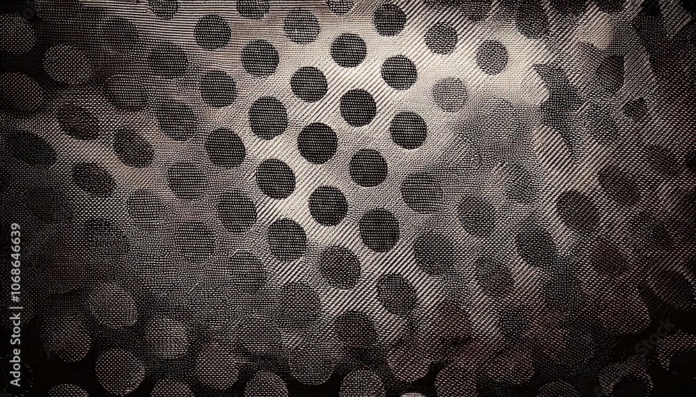 Fototapete High Contrast Monochrome Halftone Dot Pattern with Varied Size Circles in a Gradient Fade Effect. Retro Inspired Black and White Texture for Vintage Graphic Design, Print Media, and Background Art