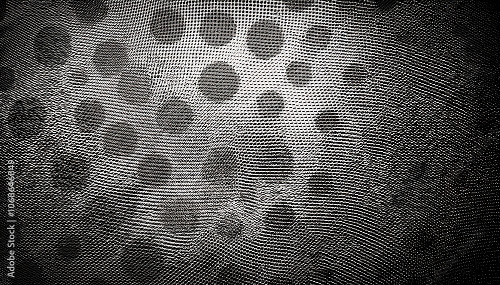 Poster High Contrast Monochrome Halftone Dot Pattern with Varied Size Circles in a Gradient Fade Effect. Retro Inspired Black and White Texture for Vintage Graphic Design, Print Media, and Background Art