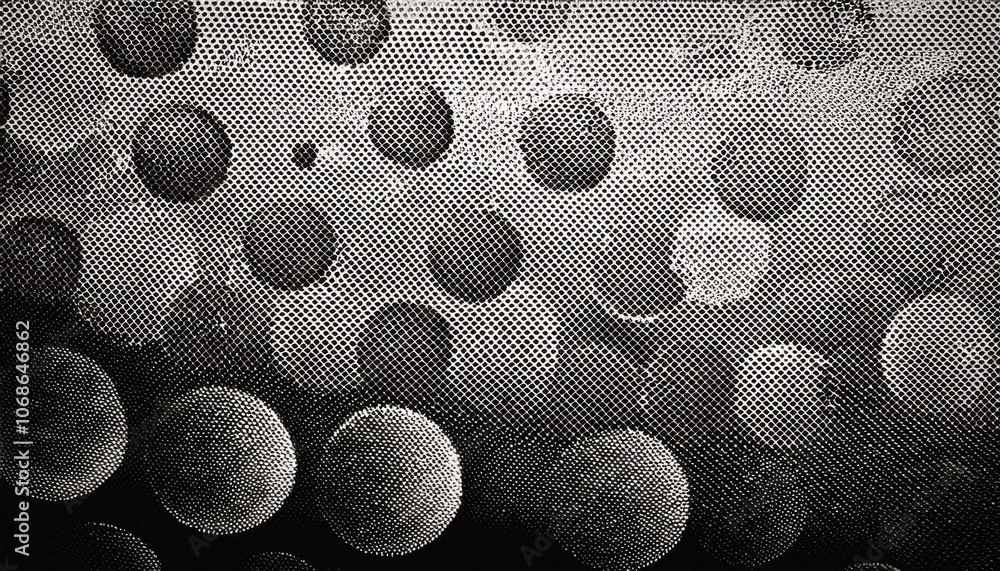 Poster High Contrast Monochrome Halftone Dot Pattern with Varied Size Circles in a Gradient Fade Effect. Retro Inspired Black and White Texture for Vintage Graphic Design, Print Media, and Background Art