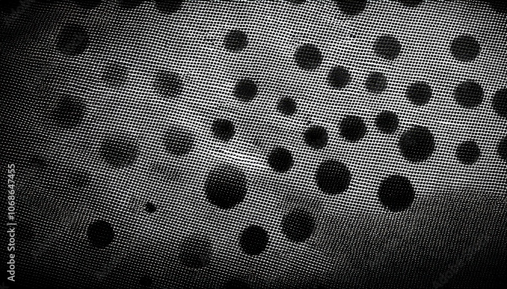 Poster High Contrast Monochrome Halftone Dot Pattern with Varied Size Circles in a Gradient Fade Effect. Retro Inspired Black and White Texture for Vintage Graphic Design, Print Media, and Background Art