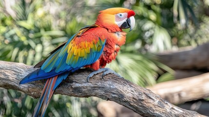 Colorful Macaw Perched on Branch in Natural Setting