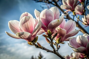 Tender Spring Pink Magnolia Flower Isolated on White Background - Beautiful Floral Image for Home...