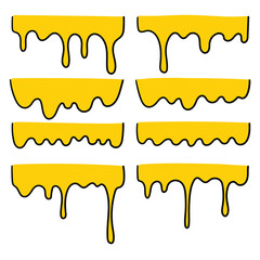 Hand drawn cartoon melted cheese set on white background.