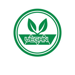 Eco-Friendly Vegan Logo: Green Circle with Leaf Forming 'V'.
