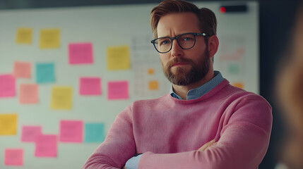 Obraz premium Photo - Confident Businessman with Glasses and Pink Sweater