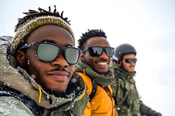 Young African American Men Skiing Down Snowy Slope With Joy and Determination