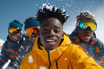 Young African American Men Skiing Down Snowy Slope With Joy and Determination