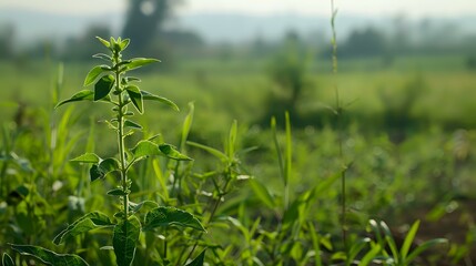 Obraz premium Green Plant Leaves Close Up with a Blurred Background