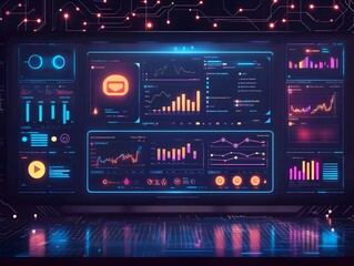 Glowing AI Powered Dashboard Analyzing Customer Reviews with Sentiment Analysis Metrics and Trending Graphs