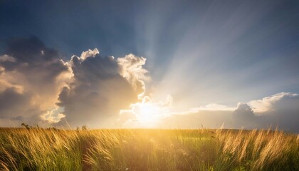 Bright sunshine breaking through clouds, symbolizing warmth, light, and positivity.