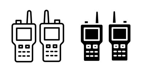 Two way radio icon in black outlined and solid.