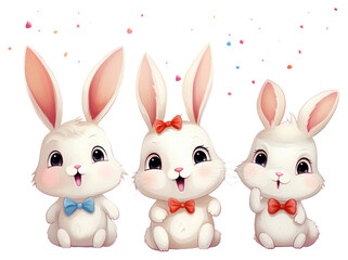 PNG Dancing rabbits family with birthday party hat cartoon mammal animal.