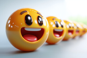 Happy emoji, detailed 3D rendering with expressive face.