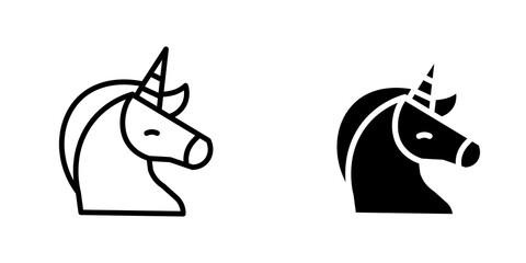 Unicorn icon in black outlined and solid.