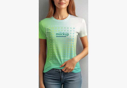 Creative T-Shirt Mockup: Stylish Pattern on White Tee with Blue Jeans and Chic Background Generative AI