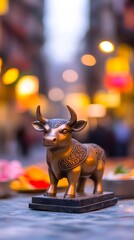 Large Stylized Bull Statue in Market Street