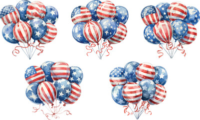 usa flag ballon watercolor clipart