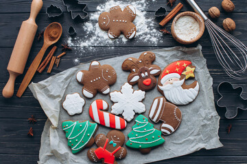 Festive Christmas Cookies With Gingerbread And Santa Claus