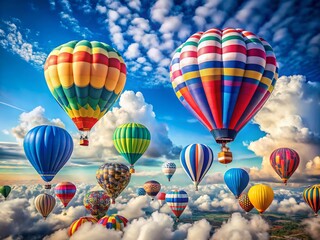 Vibrant Hot Air Balloons Against a Blue Sky with Fluffy White Clouds – A Stunning Urban Exploration Photography Experience