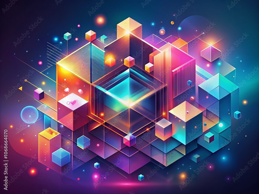 Poster vibrant isometric style abstract vector illustration with bokeh effect for modern design projects