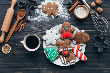 Festive Christmas Cookies With Coffee and Baking Tools © anatoliycherkas