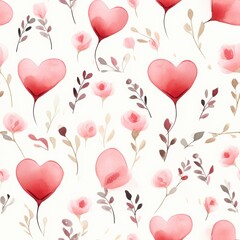 Romantic floral and heart watercolor pattern for valentine's day design