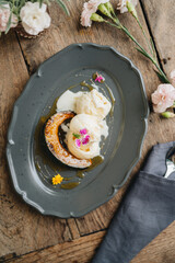 Vanilla ice cream with caramelized pumpkin