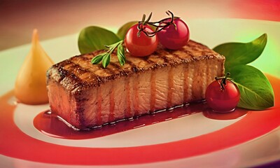 gourmet steak dinner grilled meat steak with tomatoes and herbs