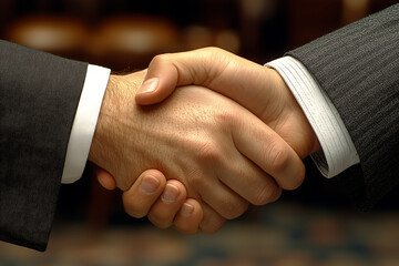 handshake between two business partners signifies agreement and collaboration. This gesture reflects trust and professionalism in corporate environment