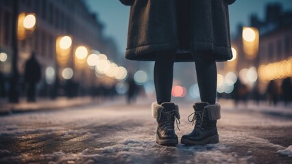 Obraz premium person walking in the snow