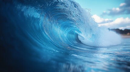 Beautiful dark blue tube waves in the middle of the sea