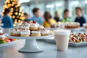 Delightful holiday treats indulge in festive cupcakes and warm beverages at the celebration
