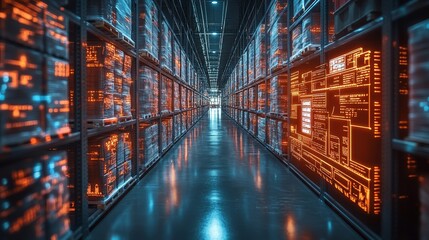 Fototapeta premium smart warehouse management with internet of things technology. future concept of logistics network