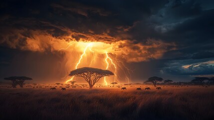 Dramatic Thunderstorm Drone Footage Captures Savanna Wildlife Amid Acacia Trees