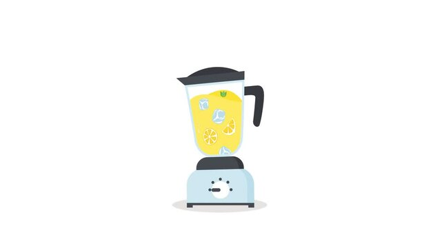 cartoon blender tool making juice shaking, lemon juice and mint leaves, alpha channel background setting, looping animation