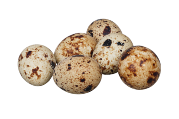 A group of quail eggs isolated transparent