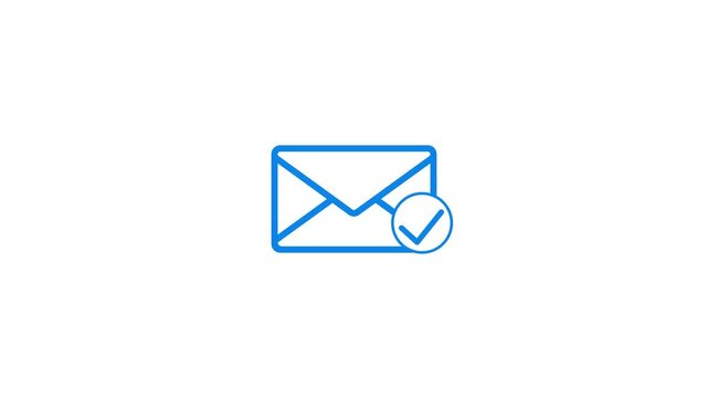 blue email box and check mark icon. Mail box with check mark. 4k animated on white background