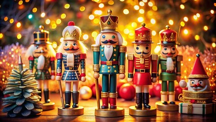 Fototapeta premium Vintage Nutcracker Soldiers Collection in Geometric Style for Traditional Christmas Decor